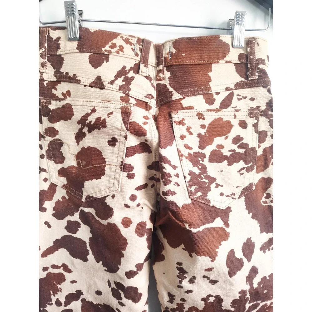 New Free People x Revolve Jeans 26 Risk Taker Cow Print Brown High Rise Straight